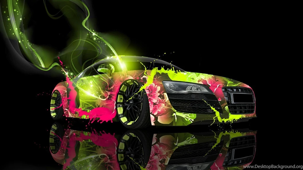 Audi R8 Green Pink Abstract Car