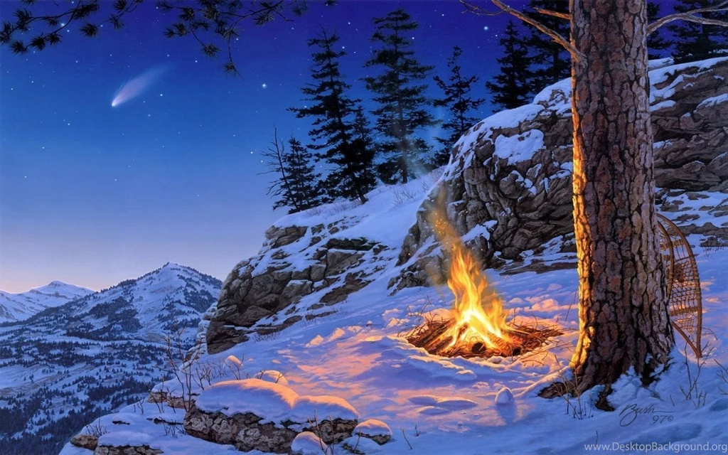 1440x900 Winter Campfire Art Wallpapers