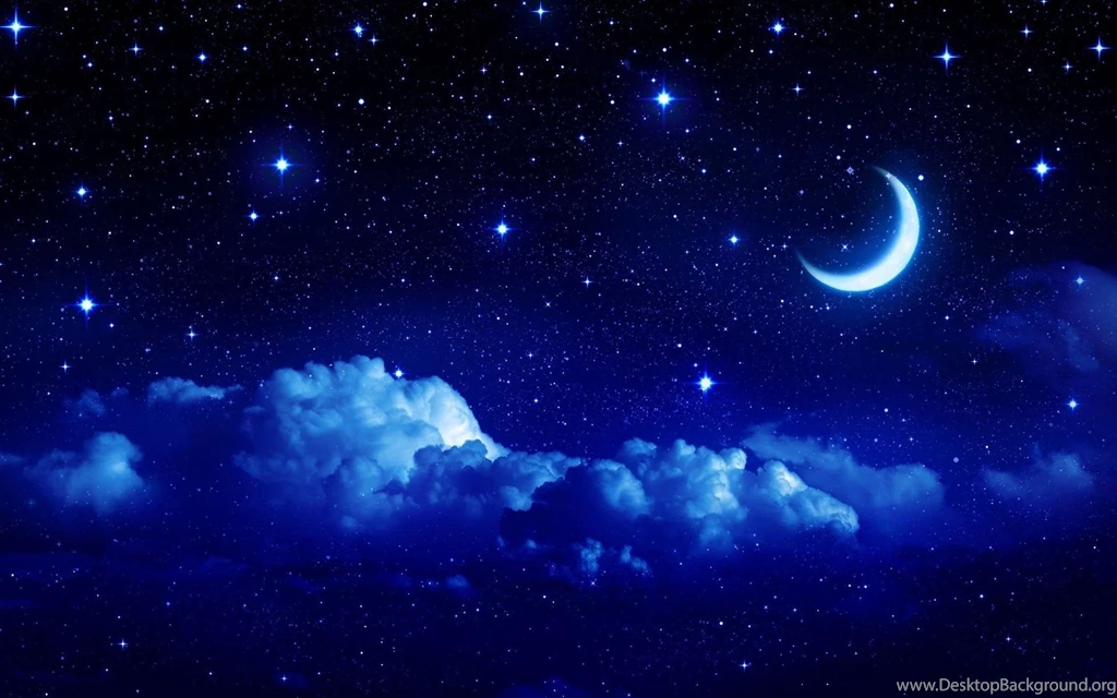 Night Moon Romance Love Stars Sky Clouds Wallpapers