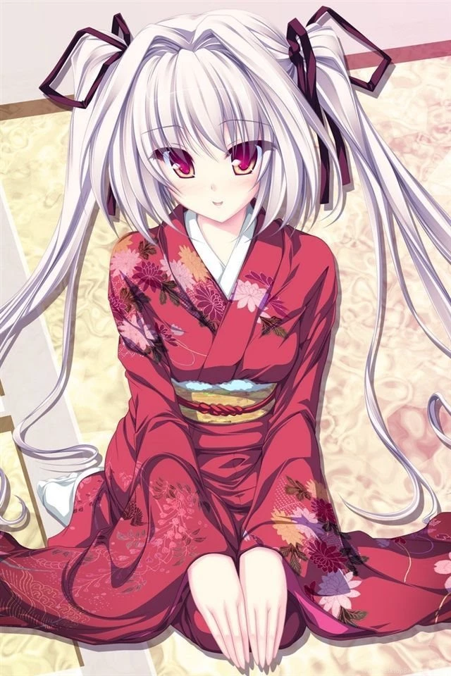 Red Kimono Anime Girl iPhone Wallpapers