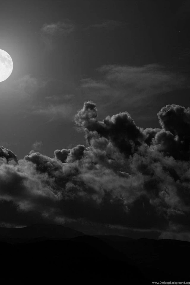 Download Wallpapers 640x960 Moon, Clouds, Sky, Black and white ...