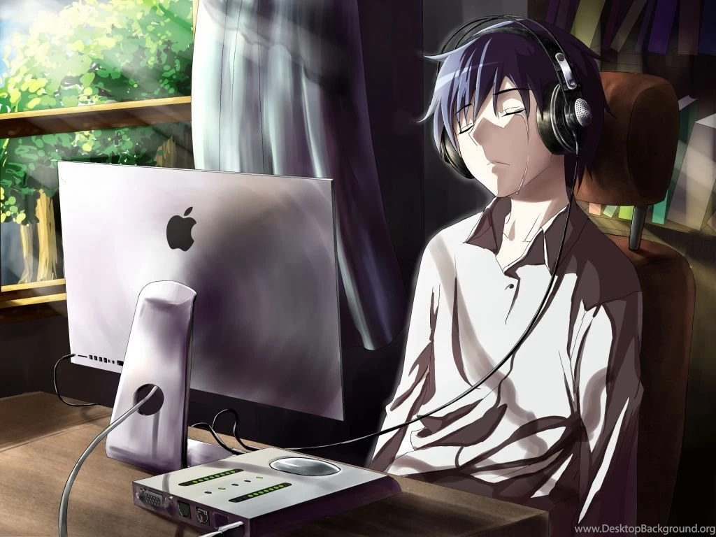 Download Wallpapers 1024x768 Guy, Anime, Computer, Tears, Sadness ...