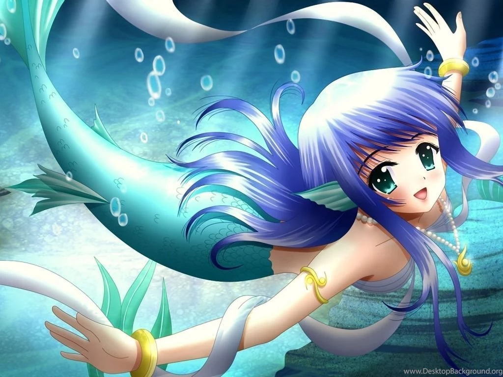Download Wallpapers 1024x768 Anime, Girl, Mermaid, Tail, Smile ...