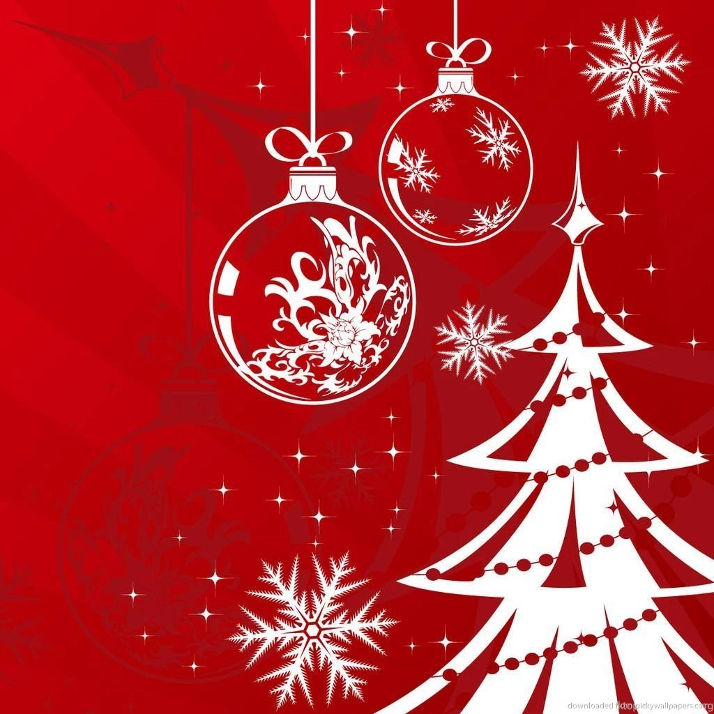Download Christmas White Silhouettes On Red Wallpapers For IPad