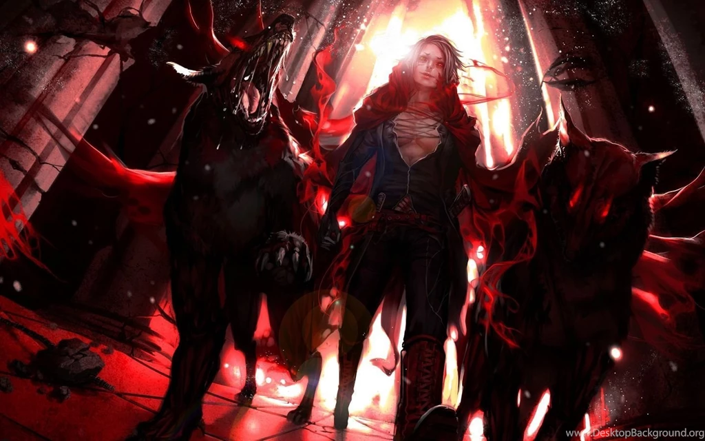 1440x900 Anime Girl With Hellhounds Wallpapers