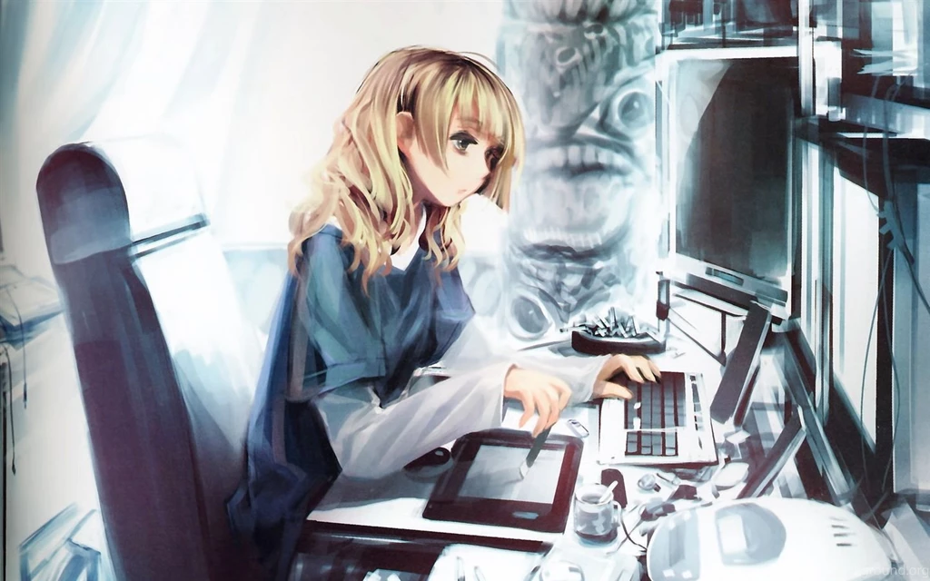 Anime Girl With Computer Wallpapers
