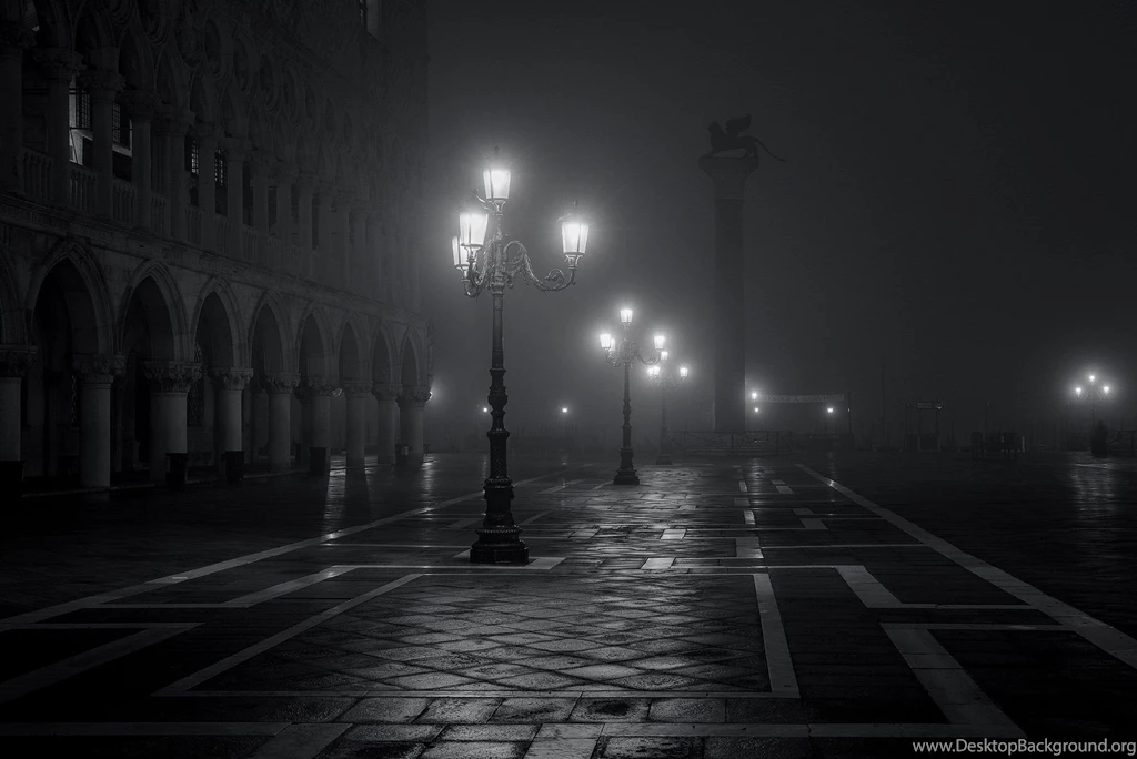 Venice Italy Piazza San Marco City Night Fog Lights Black And ...