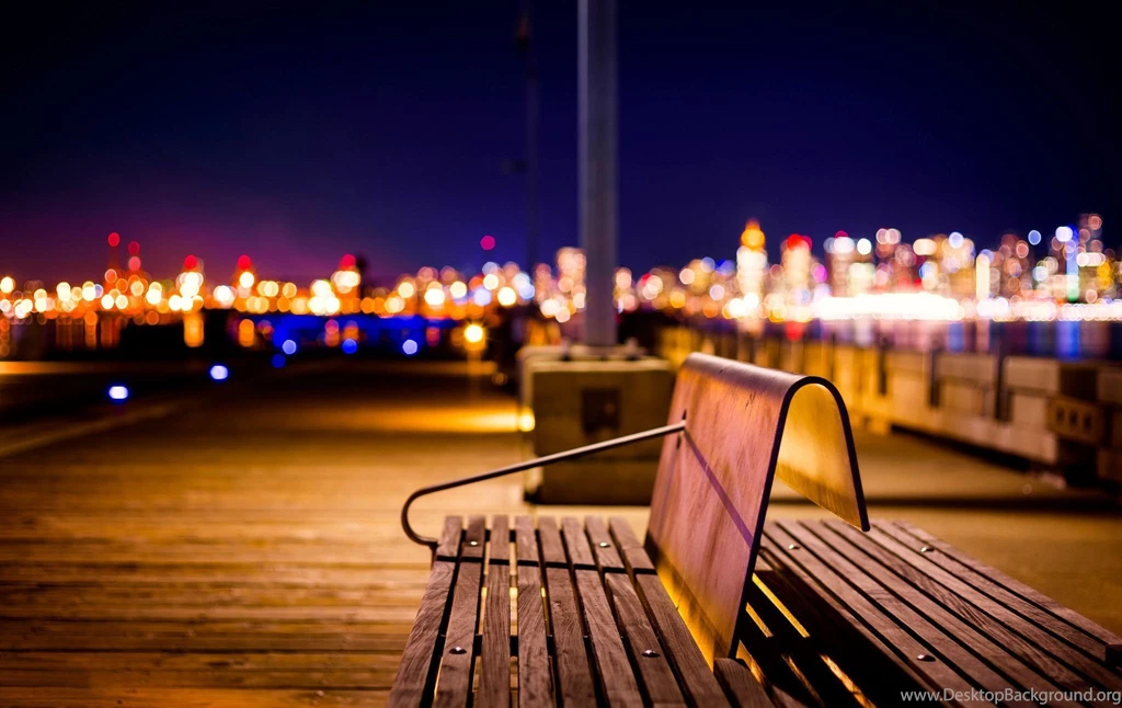 Bench City Street Night At North Vancouver Canada