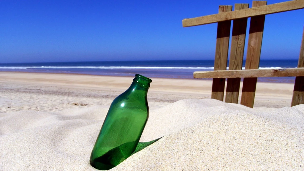 Green Bottle On Sandy Beach Wallpapers   Beach Wallpapers