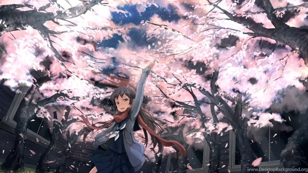 1366x768 Anime Girl Spring Blossoms Wallpapers