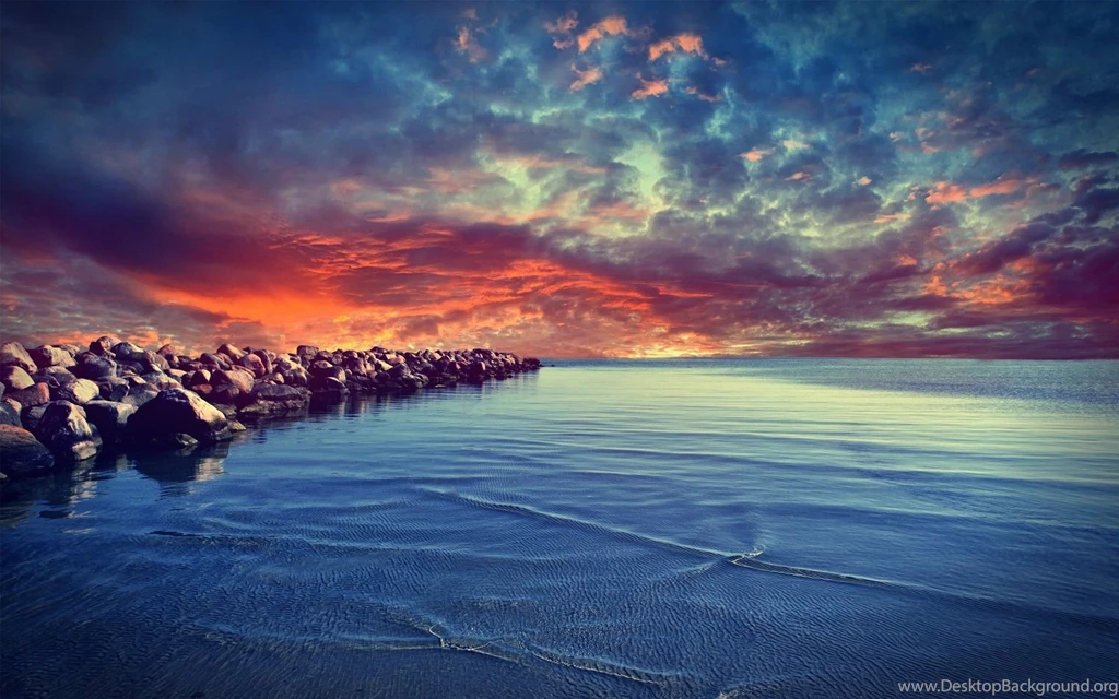 Beautiful Sunset And Stone On Beach Wallpapers