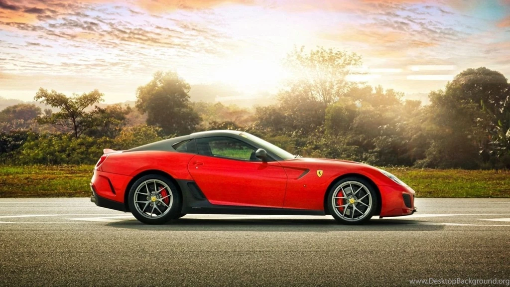 1366x768 Red Ferrari 599 At Sunset Desktop PC And Mac Wallpapers