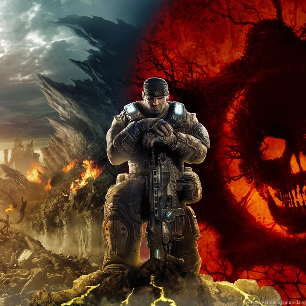 Download Wallpapers 2048x2048 Gears Of War, Skull, Soldier, Sky ...