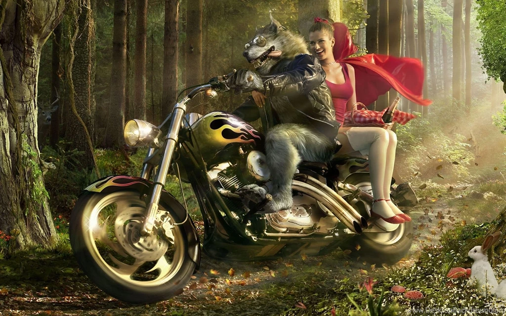 Wolf Biker And Little Red Riding Hood Uhd Wallpapers   Ultra High ...
