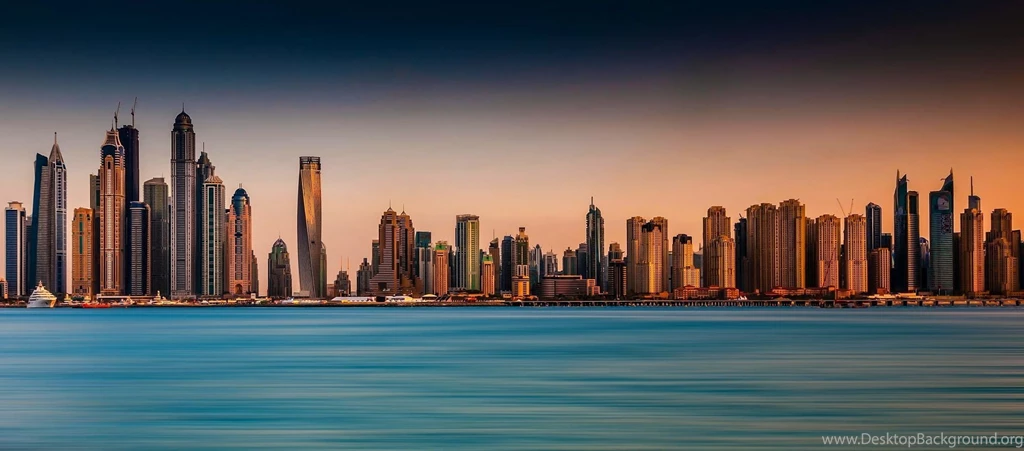 Skyscrapers: Dubai Sunset Cityscape Yacht Bay Ocean Skyscrapers ...