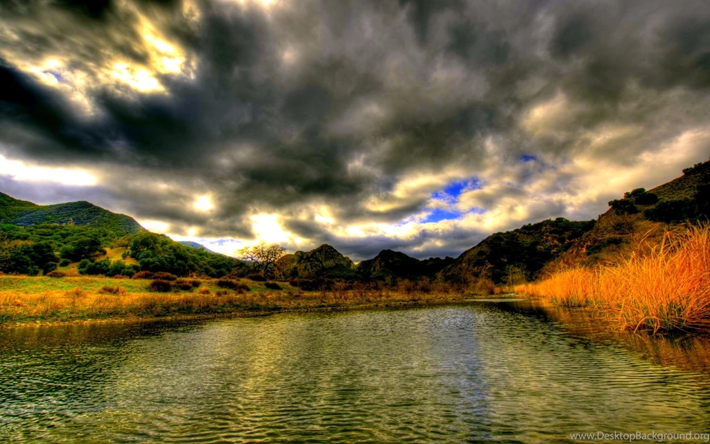 Calm River Under Dark Clouds >> HD Wallpaper, Get It Now!