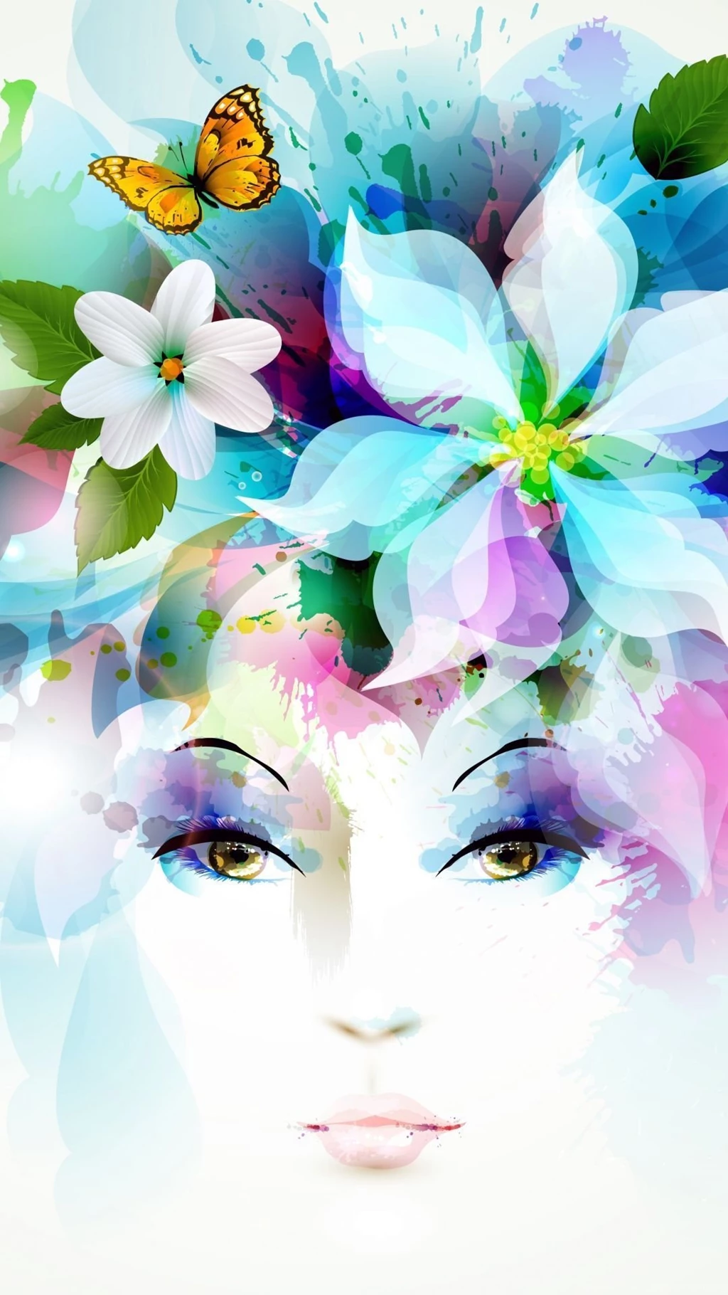 Art Girl Eyes Flowers Petals Butterfly Leaves Spray iPhone 6 ...