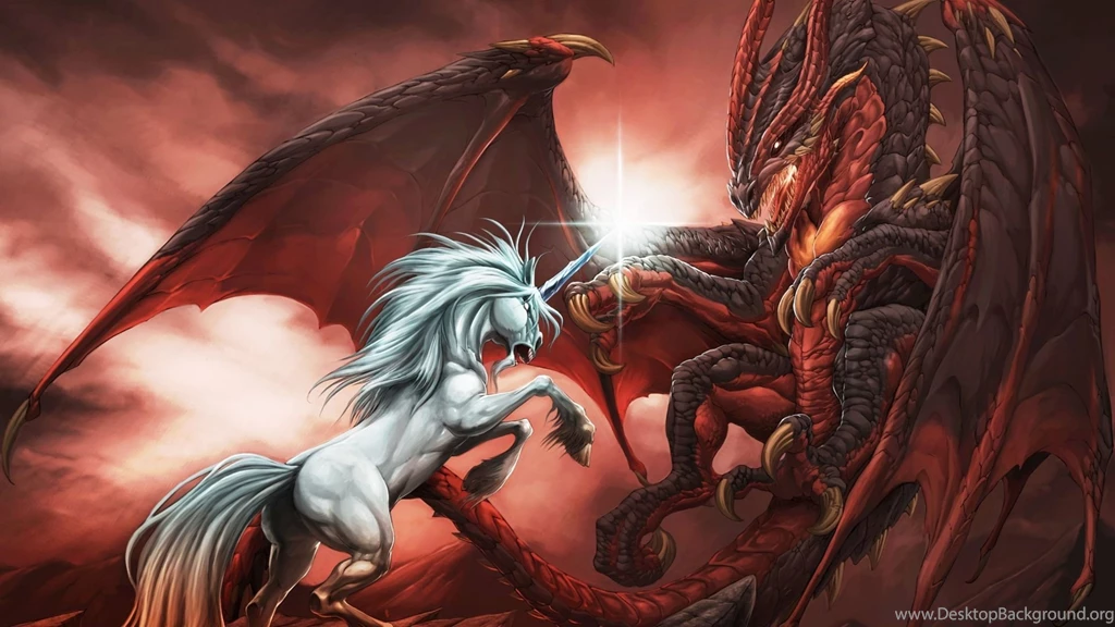 Download Wallpapers 1920x1080 Unicorn, Fight, Battle, Dragon Full ...