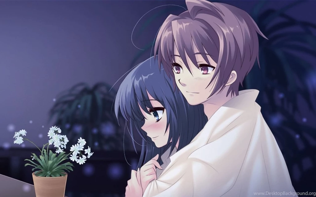 Download Wallpapers 1280x800 Anime, Boy, Girl, Pot, Flower, Hug ...