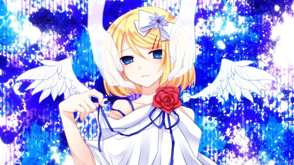 Blondes Angels Blue Wings Vocaloid Flowers Blue Eyes Ribbons ...