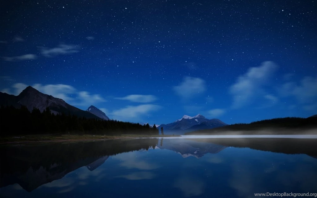 1440x900 Mountain Night Stars Trees Sea Desktop PC And Mac Wallpapers