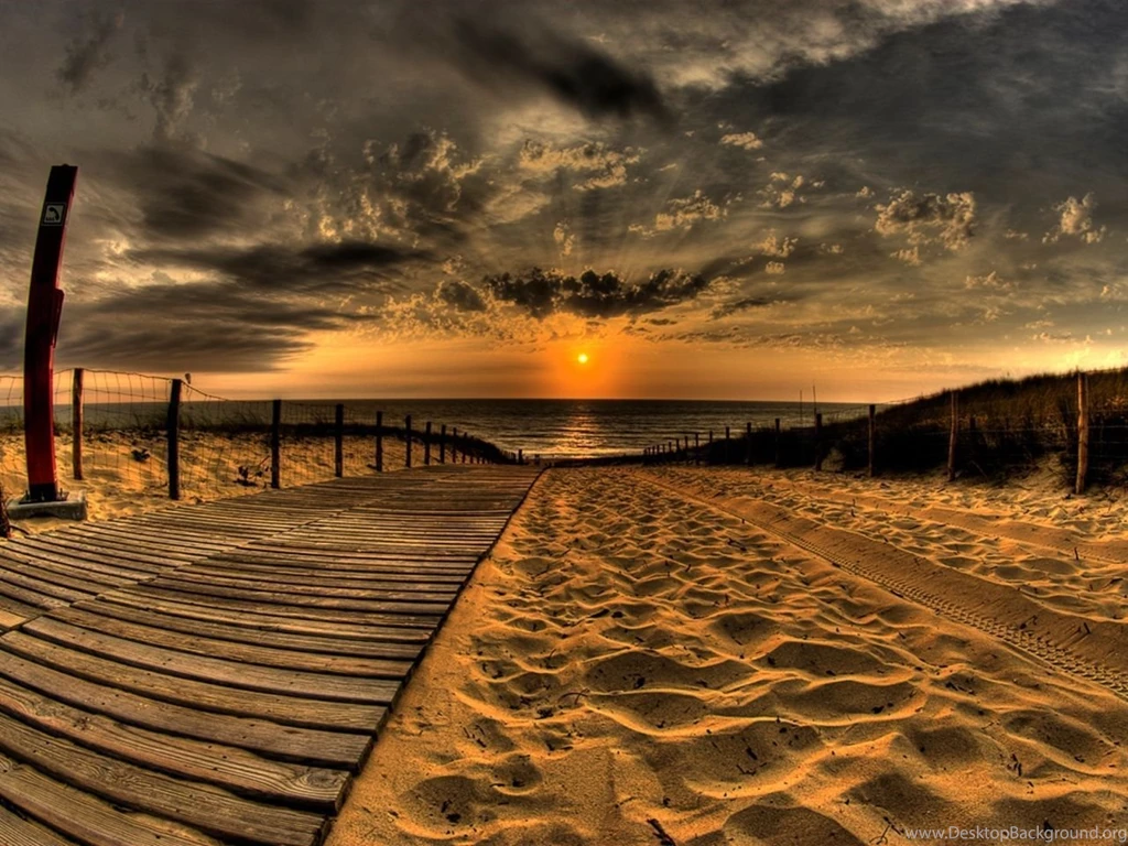 Download Wallpapers 1280x960 Beach, Sand, Road, Traces, Fence, Sun ...