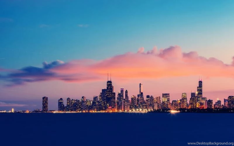 USA, Illinois, Chicago, Lake Michigan, Buildings, Evening, Sky ...