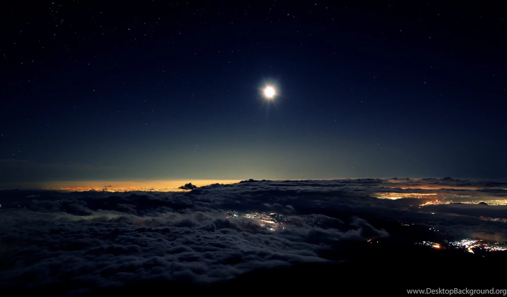 Beautiful Full Moon Evening Sky At Sea