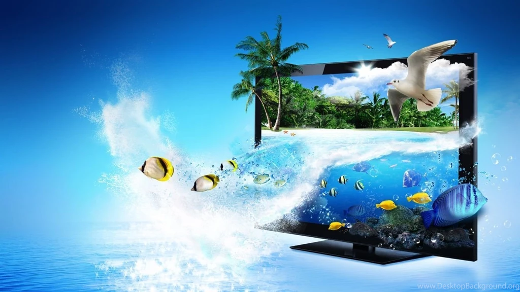 1366x768 3d TV Fish Wallpapers