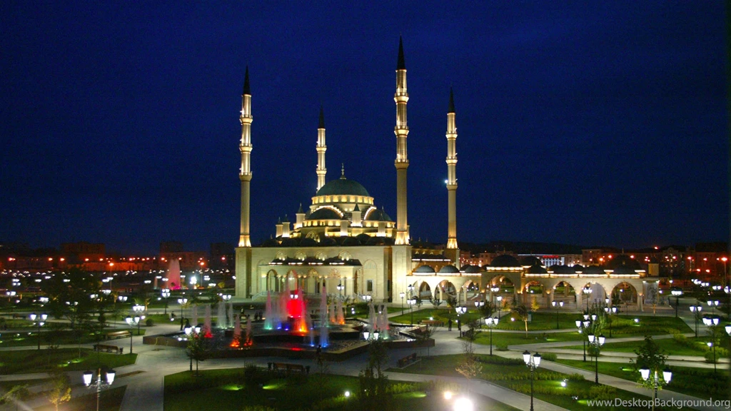 Download Wallpapers 3840x2160 Chechnya, Mosque, Evening, Fountain ...