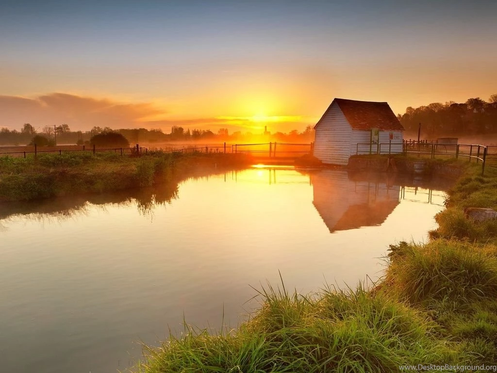 1024x768 House Nature Sunset Wallpapers
