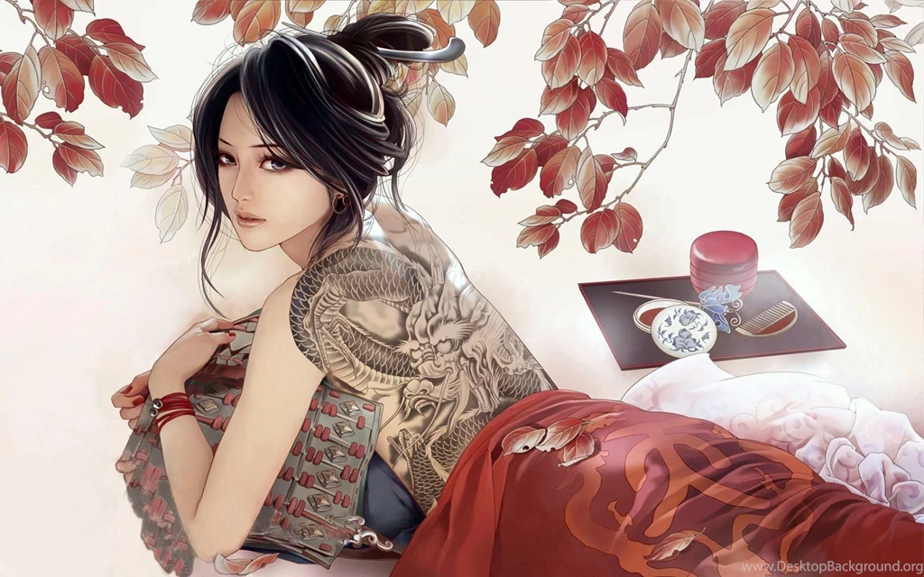 Beautiful Brunette With A Dragon Tattoo Wallpapers 27784