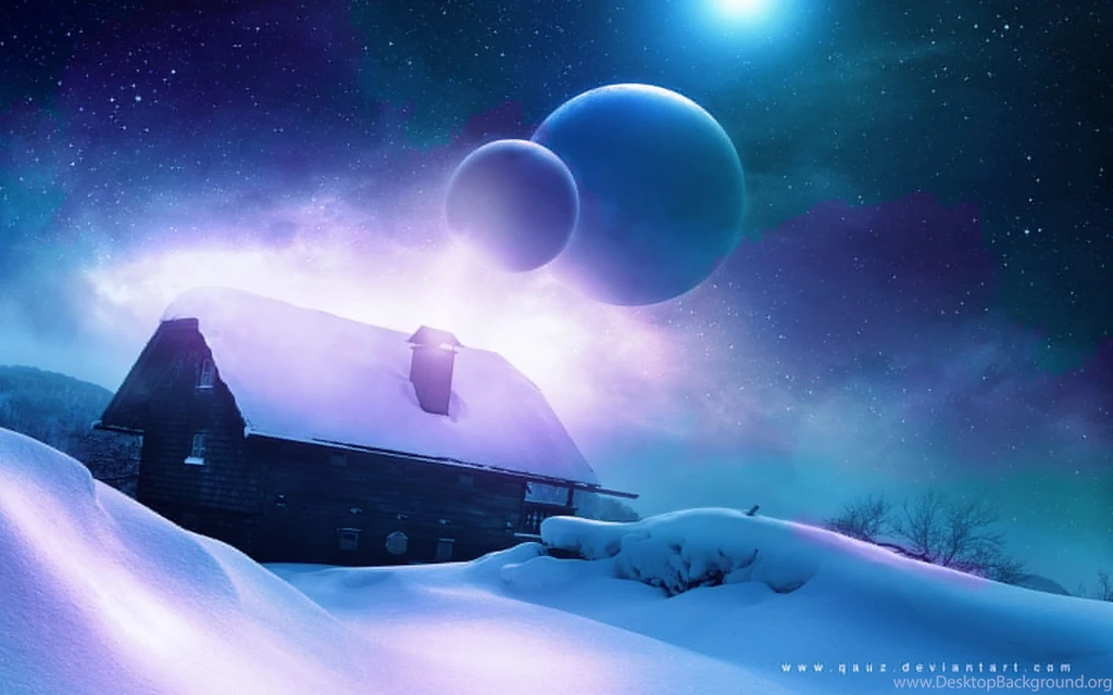 House Cabin Snow Winter Planets Stars Wallpapers