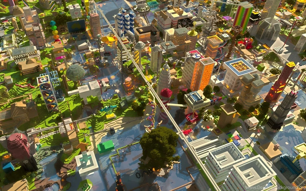 Download Wallpapers 1680x1050 Minecraft, City, Houses, Sunlight ...