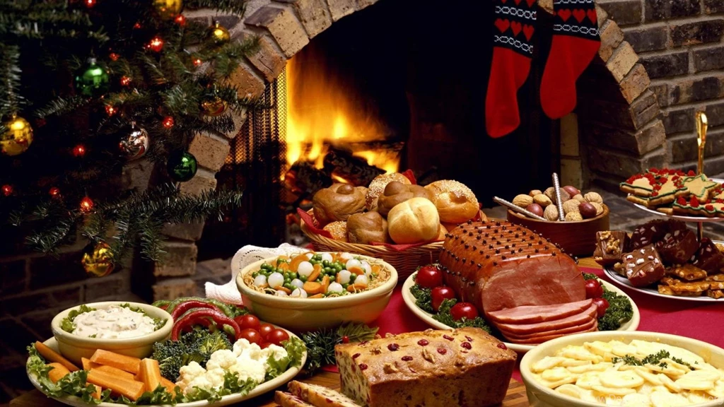 Download Wallpapers 1920x1080 Christmas, Fireplace, Festive Table ...