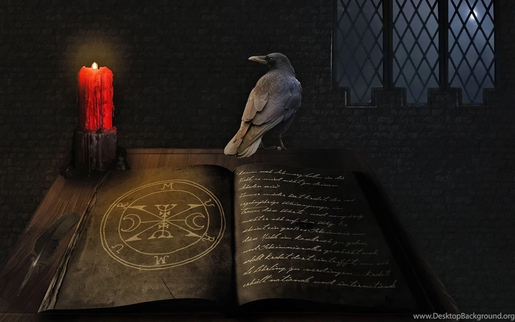 Black Dark Red Birds Circles Books Magic Sorcerer Medieval Candles ...