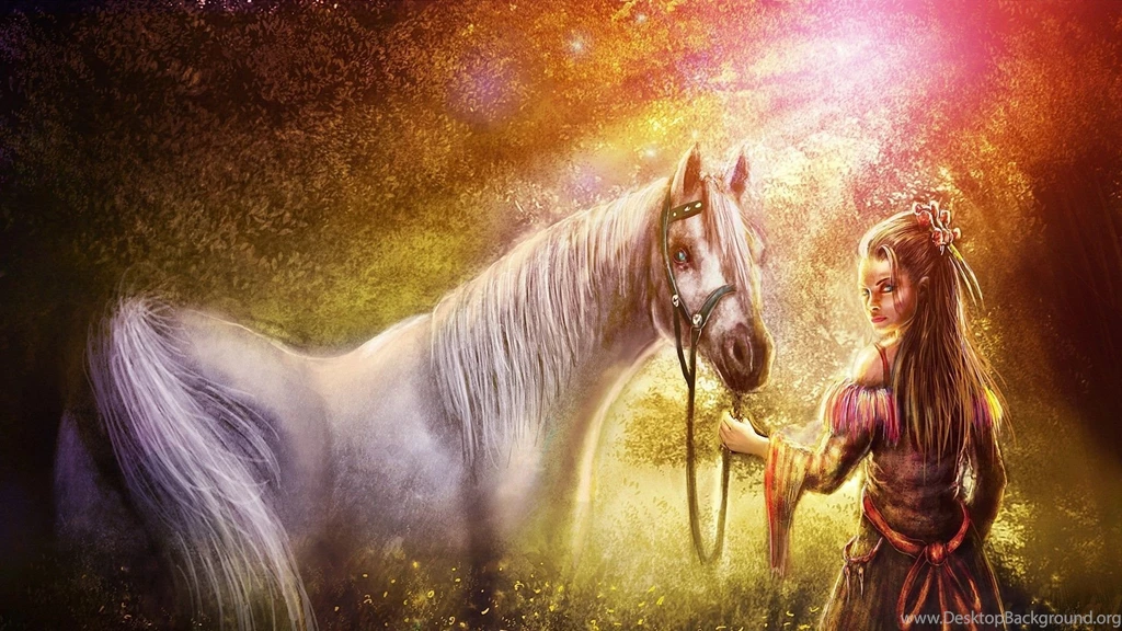 Download Wallpapers 1920x1080 Girl, Horse, Wood, Art, Nature ...
