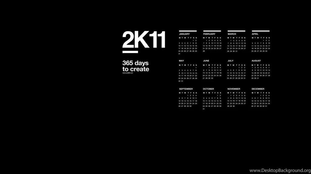 1366x768 2K11 Black Calendar Desktop PC And Mac Wallpapers