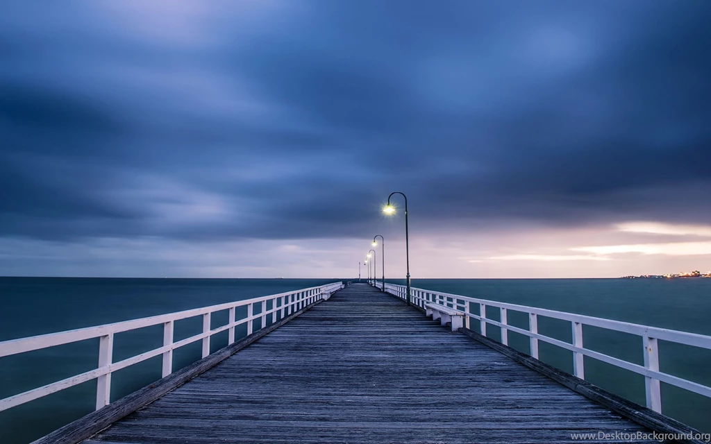 Australian Landscape, Wooden Bridge, Night Lights, Blue Sea And ...