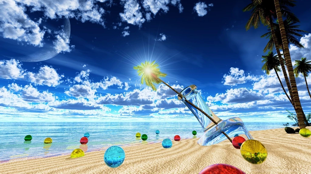 Original Beach Clouds Moon Original Scenic Sky Summer Tree Water ...