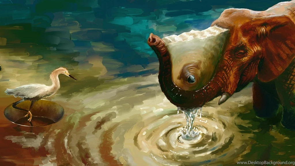 Fantasy Birds Surreal Ripples Artwork Elephants Lily Pads ...