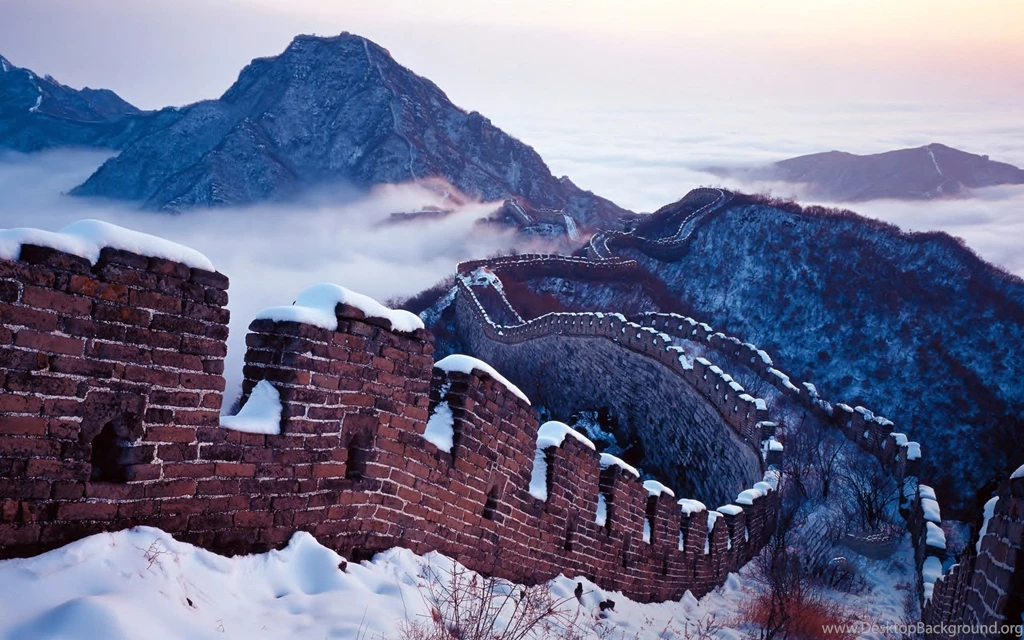 Ancient: Beautiful Great Wall China Winter Bricks Mountains ...