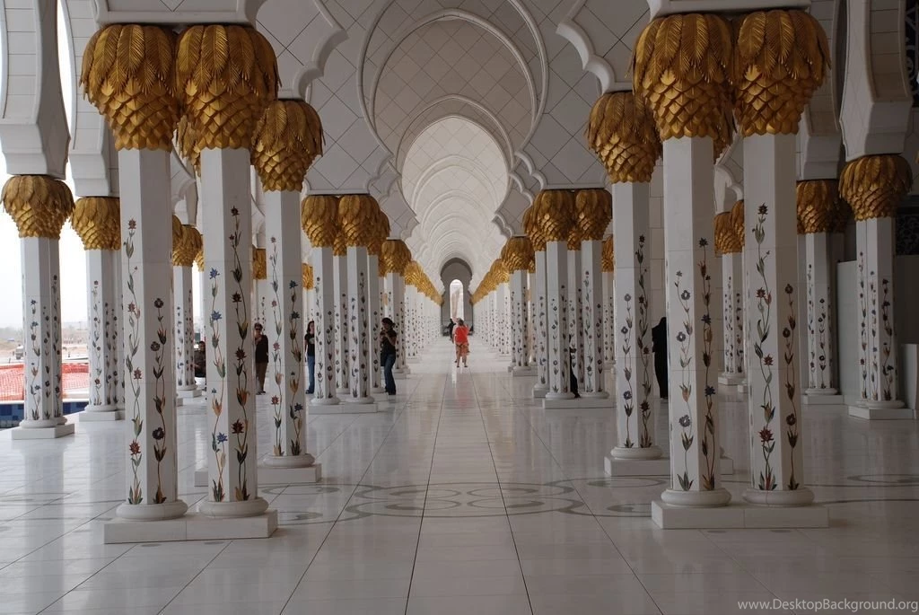 Sheikh Zayed Mosque In Dubai Pillars Wallpapers
