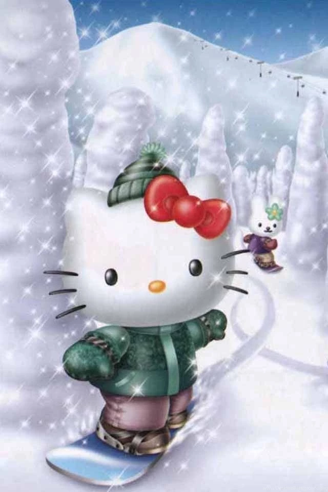 3d Hello Kitty Skiing Iphone 4s Wallpapers Free 640x960 Hd Phone ...