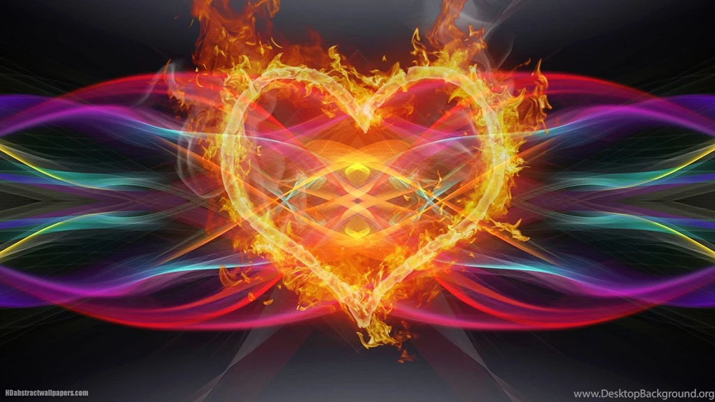 Colorful Abstract Backgrounds With Love Heart Made Of Fire
