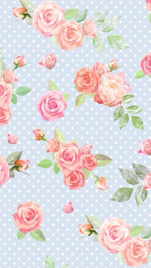 Blue Vintage Floral Dots Iphone Phone Wallpaper Backgrounds