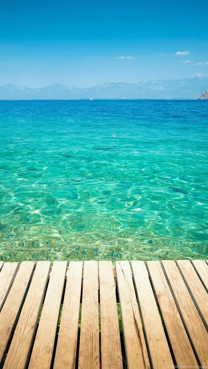 Wooden Dock Transparent Sea Water Android Wallpapers