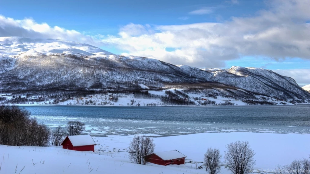 Red Cabins Norwegian Bay Shore Winter Houses Mountains ...