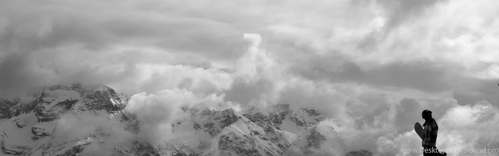 Download Wallpapers 3840x1200 Mountain, Snowboard, Top, Fog ...