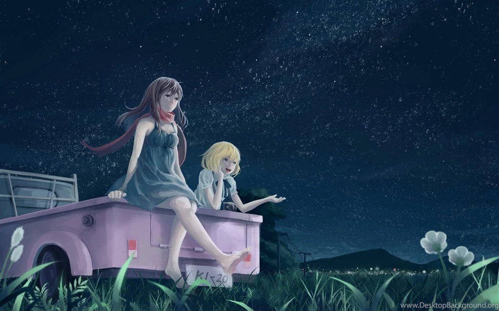 Art Girls Car Night Anime Wallpapers